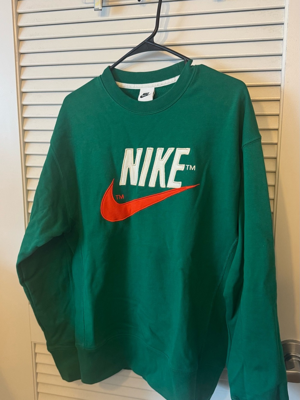 Nike Green Crewneck Sweatshirt with Orange Swoosh